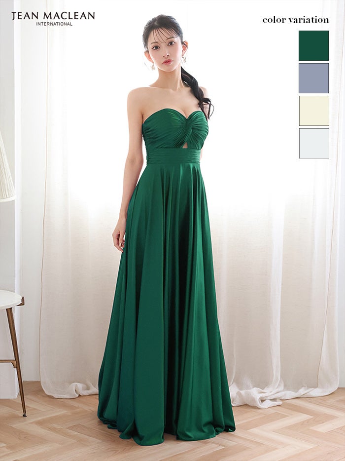 JEAN MACLEAN ジャンマクレーン ラグジュアリーサテン/ベアトップ/バストリボンデザイン/Aライン/ロングドレス ja51929
