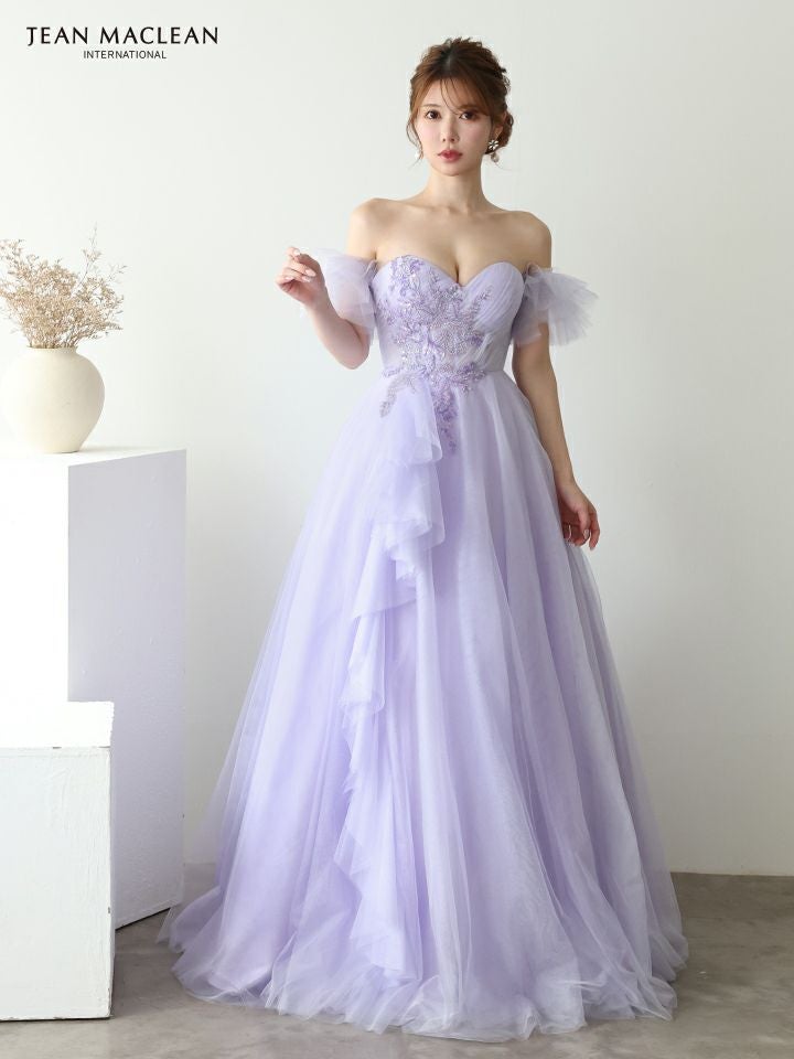 JEAN MACLEAN ジャンマクレーン バタフライモチーフ刺繍/スパンコール/パフスリーブ付き/姫/ロングドレス ja51932