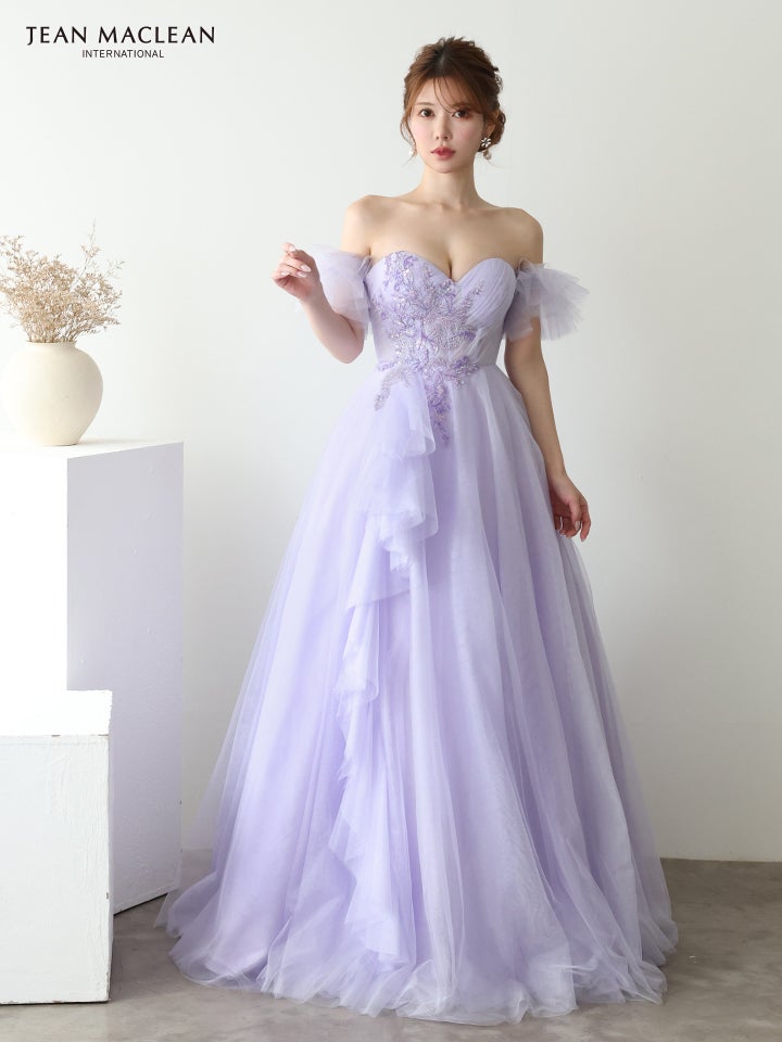 JEAN MACLEAN ジャンマクレーン バタフライモチーフ刺繍/スパンコール/パフスリーブ付き/姫/ロングドレス ja51932