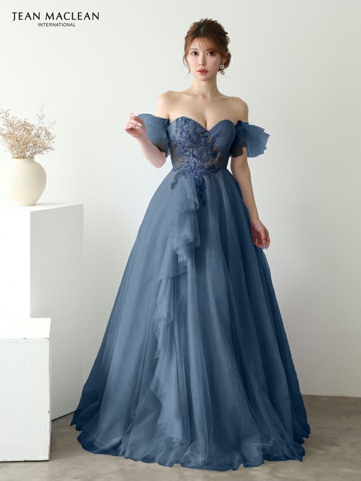 JEAN MACLEAN ジャンマクレーン バタフライモチーフ刺繍/スパンコール/パフスリーブ付き/姫/ロングドレス ja51932