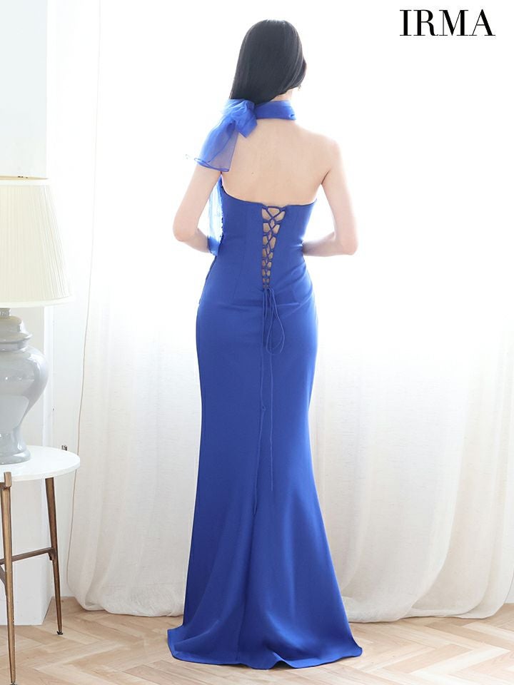 IRMA イルマ ワンカラー/ショールチョーカー付き/2way/刺繍/スリット入り/タイト ロングドレス ir51899-c