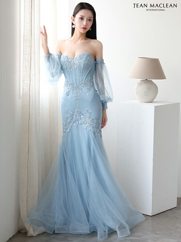 JEAN MACLEAN ジャンマクレーン オフショル/ロングスリーブ/スパンコール刺繍/コルセット/マーメイド/タイト ロングドレス ja51905-c