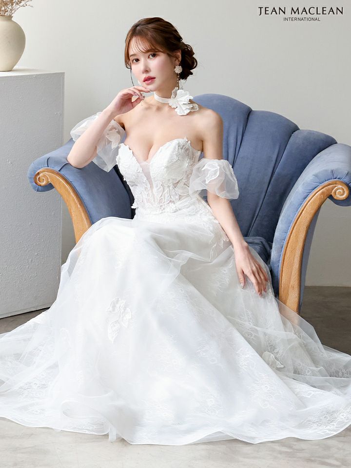 JEAN MACLEAN ジャンマクレーン フラワーコサージュチョーカー付き/ワンカラー/パフスリーブ/刺繍/姫/ロングドレス ja51906-c