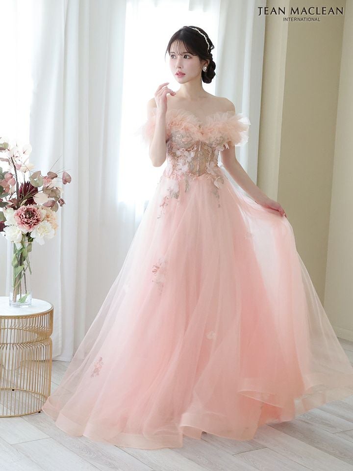 JEAN MACLEAN ジャンマクレーン チュールオフショル/コルセットレース/ローズ刺繍/姫/ロングドレス ja41728-c