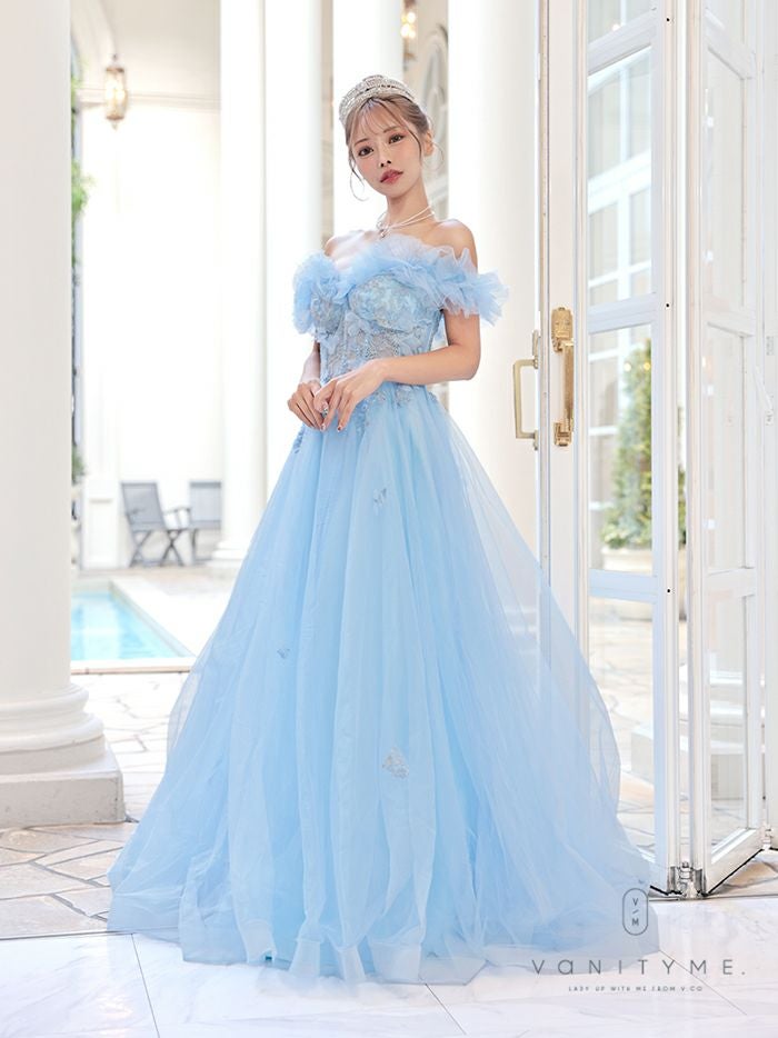 JEAN MACLEAN ジャンマクレーン チュールオフショル/コルセットレース/ローズ刺繍/姫/ロングドレス ja41728-c