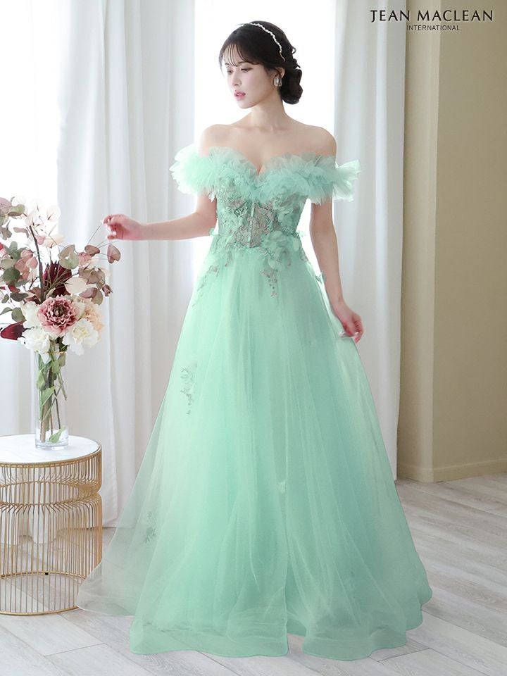 JEAN MACLEAN ジャンマクレーン チュールオフショル/コルセットレース/ローズ刺繍/姫/ロングドレス ja41728-c