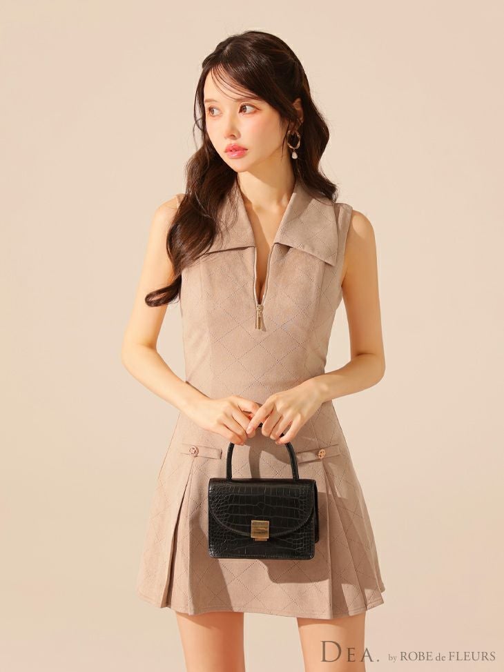 DEA. ディア バイ ローブドフルール スエードジップカラーフレアミニキャバドレス de3458-c