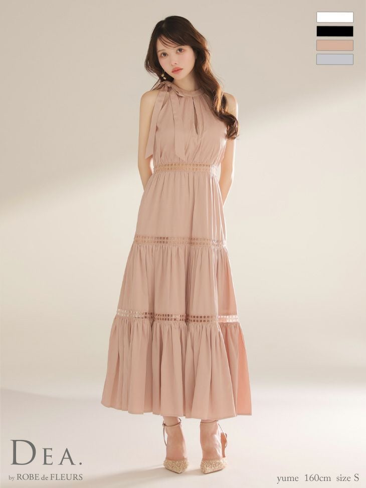 DEA. ディア バイ ローブドフルール リボンタイスカラップレースフレアロングキャバドレス de3479-c