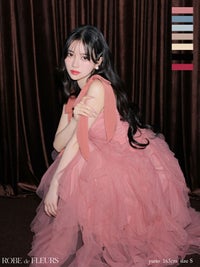 ROBE de FLEURS ローブドフルール ボリュームチュールショルダーリボンフレアロングドレス fm3463-c