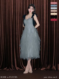 ROBE de FLEURS ローブドフルール ボリュームチュールショルダーリボンフレアロングドレス fm3463-c