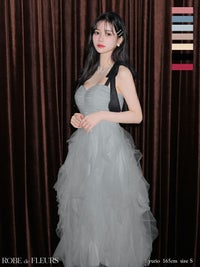 ROBE de FLEURS ローブドフルール ボリュームチュールショルダーリボンフレアロングドレス fm3463-c