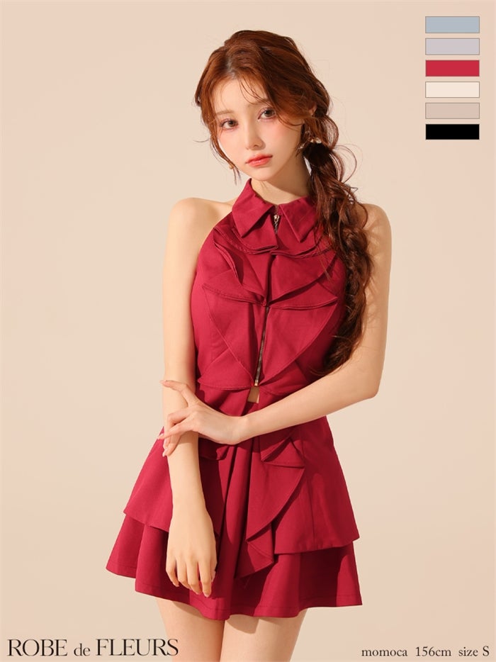 ROBE de FLEURS ローブドフルール 【XS～Lサイズあり】フロントラッフルホルターミニキャバドレス fm3468-c