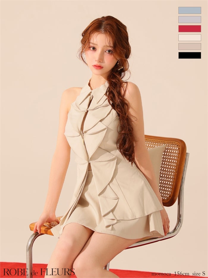 ROBE de FLEURS ローブドフルール 【XS～Lサイズあり】フロントラッフルホルターミニキャバドレス fm3468-c
