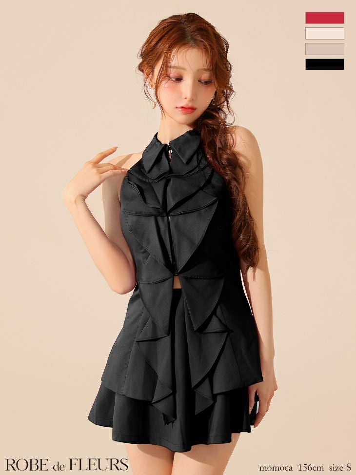 ROBE de FLEURS ローブドフルール フロントラッフルホルターミニキャバドレス fm3468-c