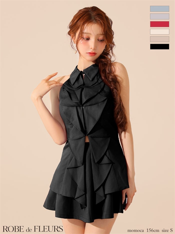 ROBE de FLEURS ローブドフルール 【XS～Lサイズあり】フロントラッフルホルターミニキャバドレス fm3468-c
