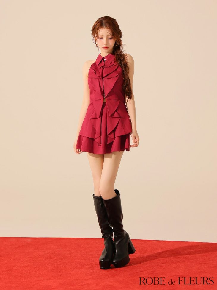 ROBE de FLEURS ローブドフルール フロントラッフルホルターミニキャバドレス fm3468-c