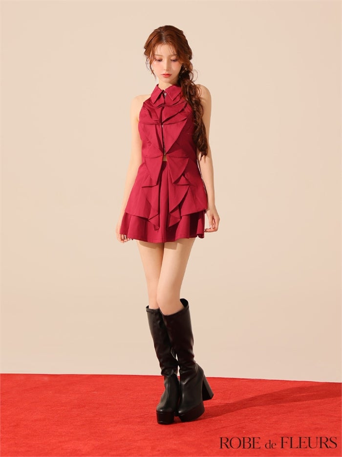 ROBE de FLEURS ローブドフルール 【XS～Lサイズあり】フロントラッフルホルターミニキャバドレス fm3468-c