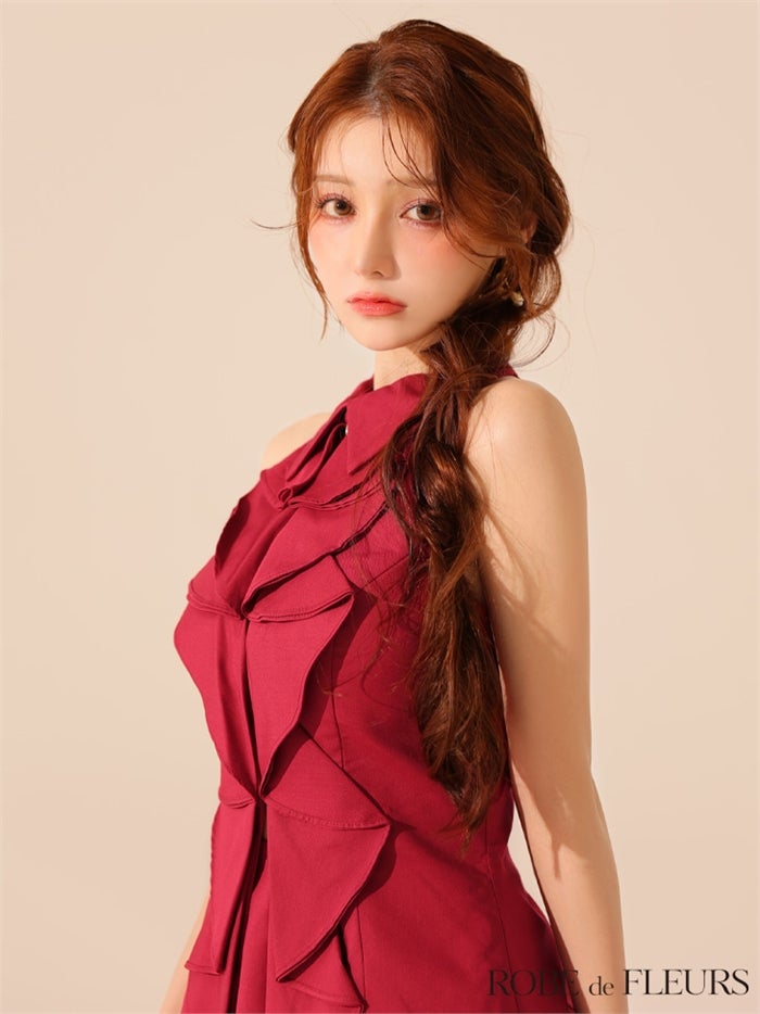 ROBE de FLEURS ローブドフルール 【XS～Lサイズあり】フロントラッフルホルターミニキャバドレス fm3468-c