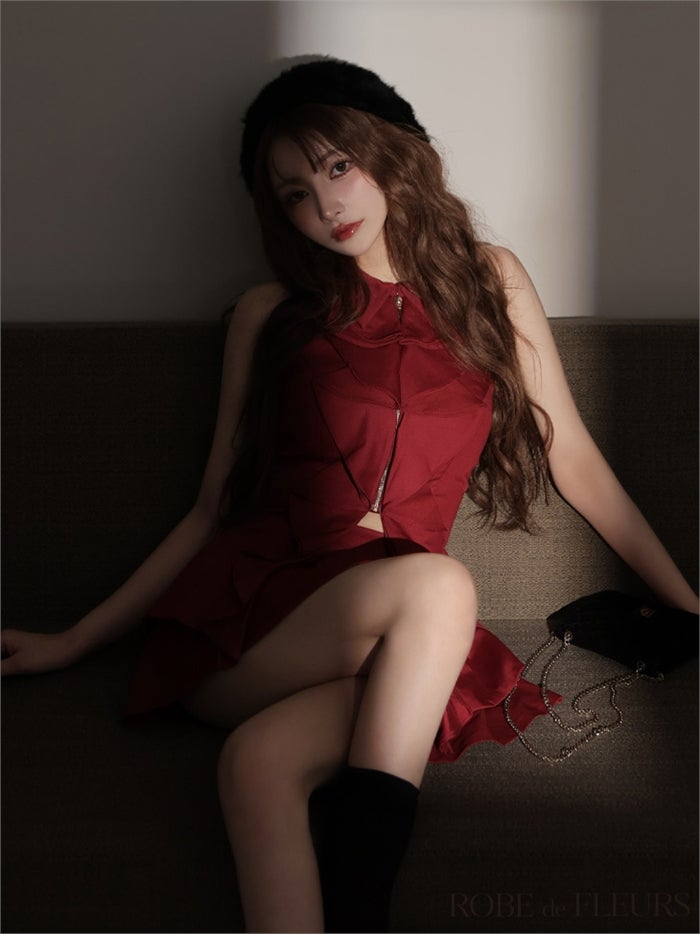 ROBE de FLEURS ローブドフルール 【XS～Lサイズあり】フロントラッフルホルターミニキャバドレス fm3468-c