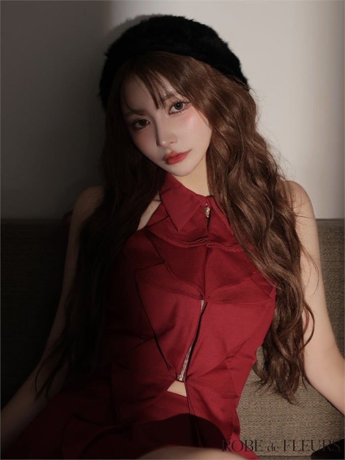 ROBE de FLEURS ローブドフルール 【XS～Lサイズあり】フロントラッフルホルターミニキャバドレス fm3468-c