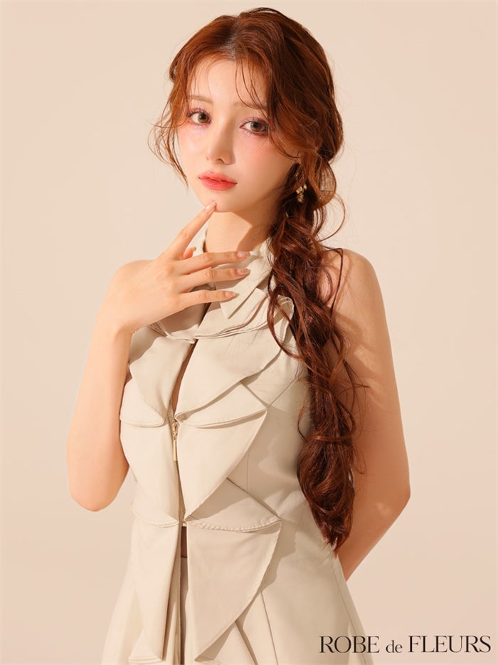 ROBE de FLEURS ローブドフルール 【XS～Lサイズあり】フロントラッフルホルターミニキャバドレス fm3468-c