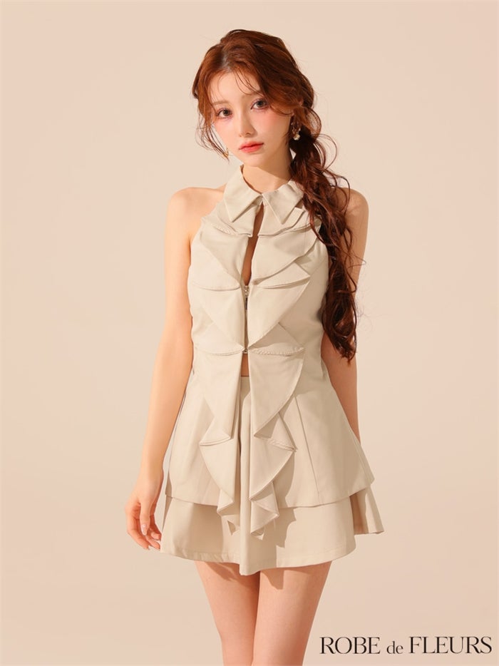 ROBE de FLEURS ローブドフルール 【XS～Lサイズあり】フロントラッフルホルターミニキャバドレス fm3468-c