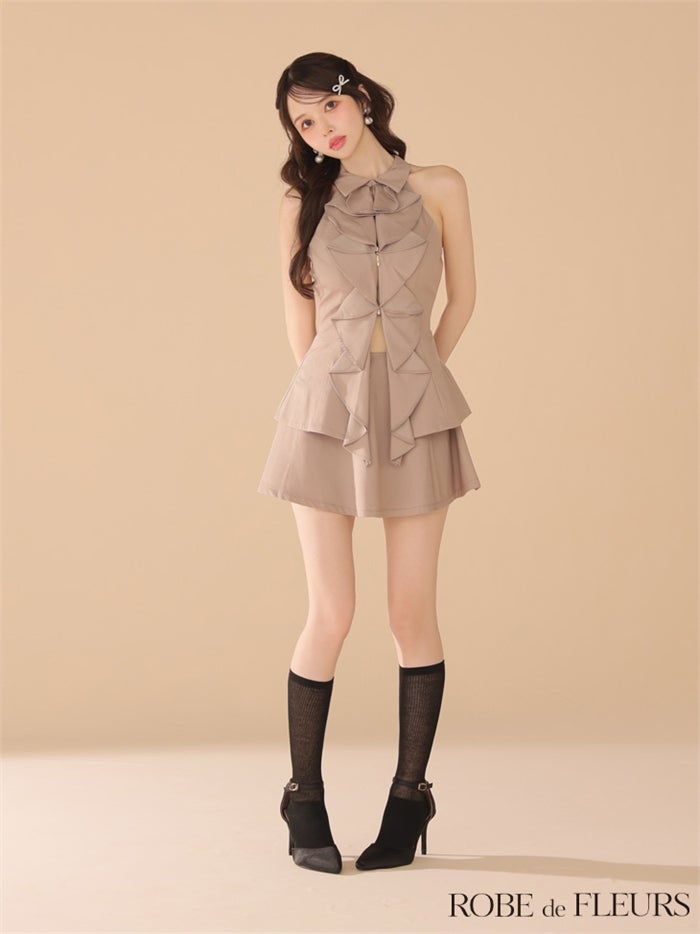 ROBE de FLEURS ローブドフルール 【XS～Lサイズあり】フロントラッフルホルターミニキャバドレス fm3468-c