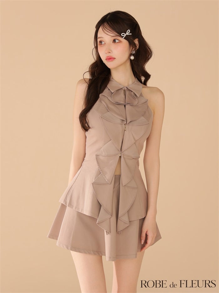 ROBE de FLEURS ローブドフルール 【XS～Lサイズあり】フロントラッフルホルターミニキャバドレス fm3468-c