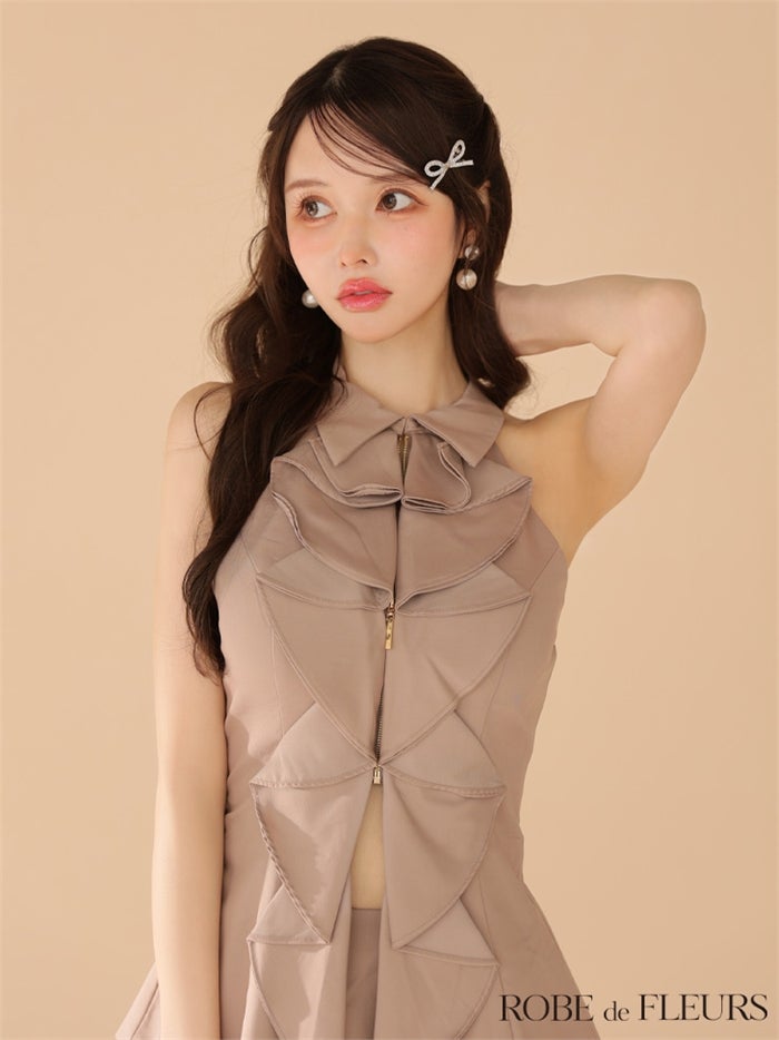 ROBE de FLEURS ローブドフルール 【XS～Lサイズあり】フロントラッフルホルターミニキャバドレス fm3468-c