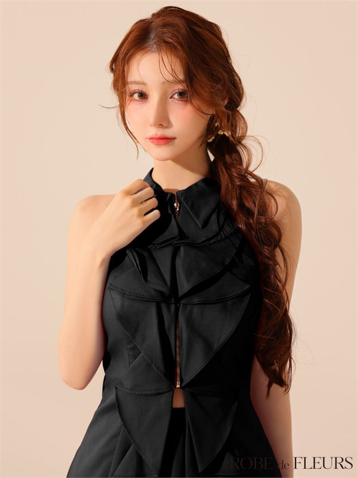 ROBE de FLEURS ローブドフルール 【XS～Lサイズあり】フロントラッフルホルターミニキャバドレス fm3468-c