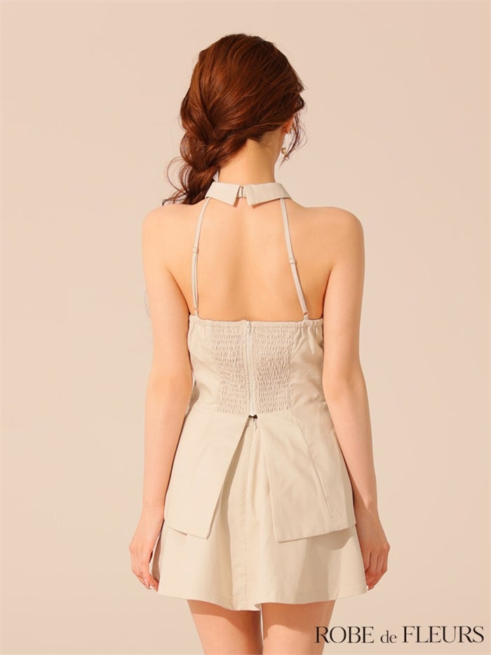 ROBE de FLEURS ローブドフルール 【XS～Lサイズあり】フロントラッフルホルターミニキャバドレス fm3468-c