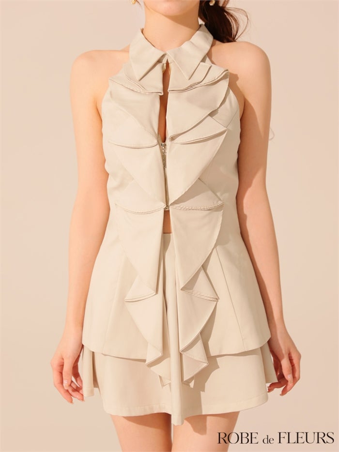 ROBE de FLEURS ローブドフルール 【XS～Lサイズあり】フロントラッフルホルターミニキャバドレス fm3468-c