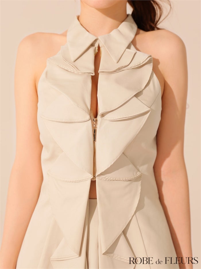 ROBE de FLEURS ローブドフルール 【XS～Lサイズあり】フロントラッフルホルターミニキャバドレス fm3468-c