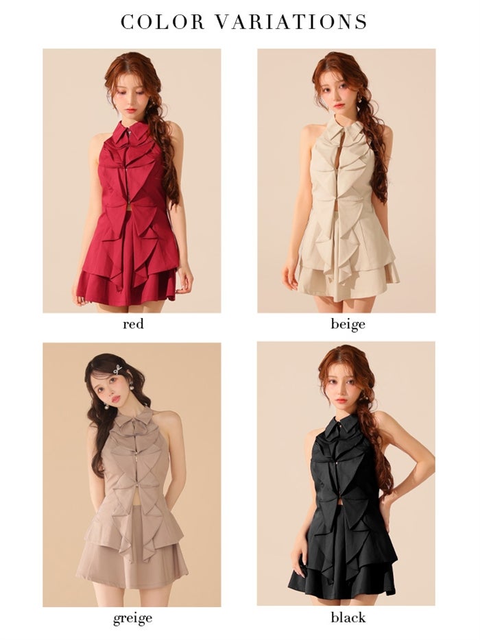 ROBE de FLEURS ローブドフルール 【XS～Lサイズあり】フロントラッフルホルターミニキャバドレス fm3468-c