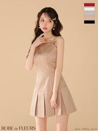 ROBE de FLEURS ローブドフルール サテンビジューリボンボックスプリーツミニキャバドレス fm3399-c