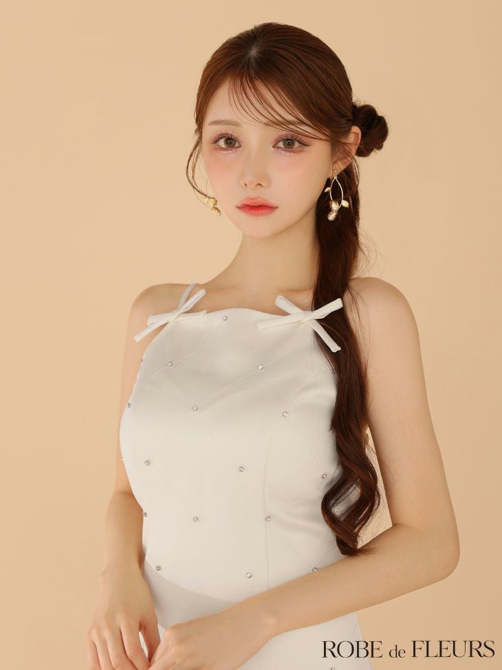 ROBE de FLEURS ローブドフルール サテンビジューリボンボックスプリーツミニキャバドレス fm3399-c