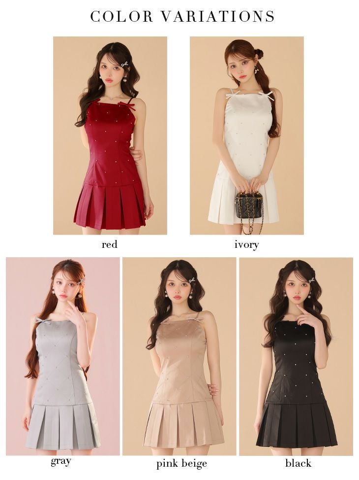 ROBE de FLEURS ローブドフルール サテンビジューリボンボックスプリーツミニキャバドレス fm3399-c