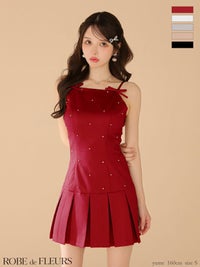 ROBE de FLEURS ローブドフルール サテンビジューリボンボックスプリーツミニキャバドレス fm3399