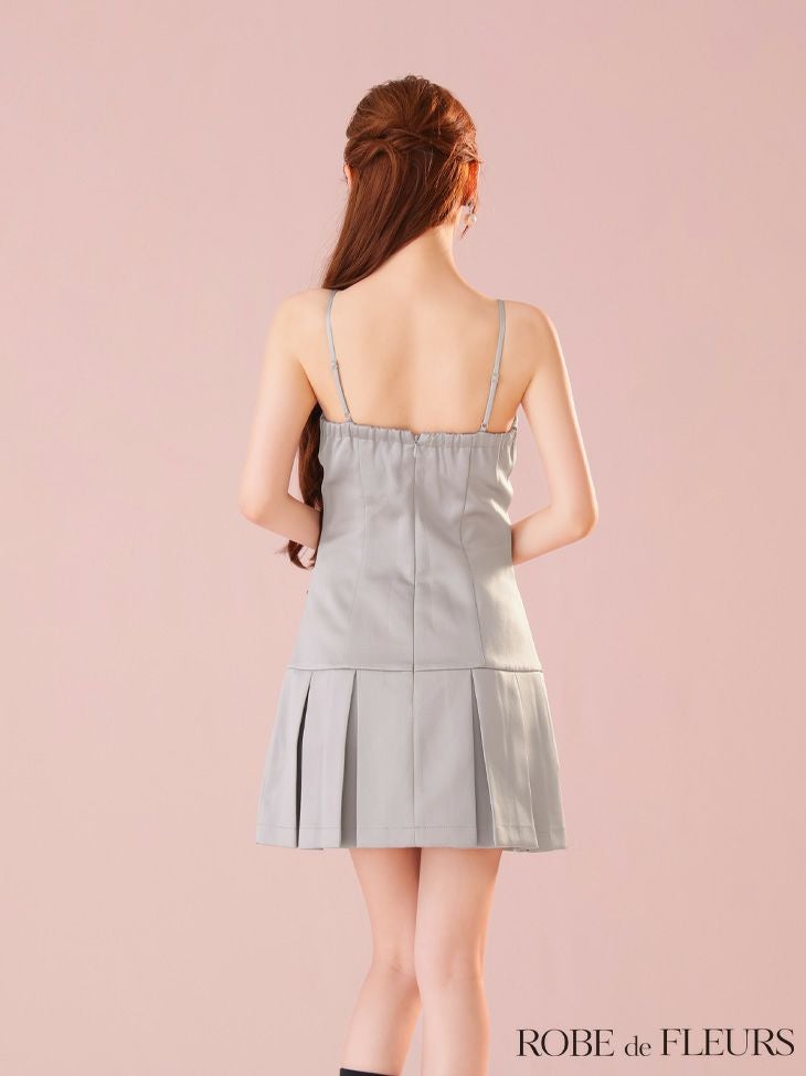 ROBE de FLEURS ローブドフルール サテンビジューリボンボックスプリーツミニキャバドレス fm3399