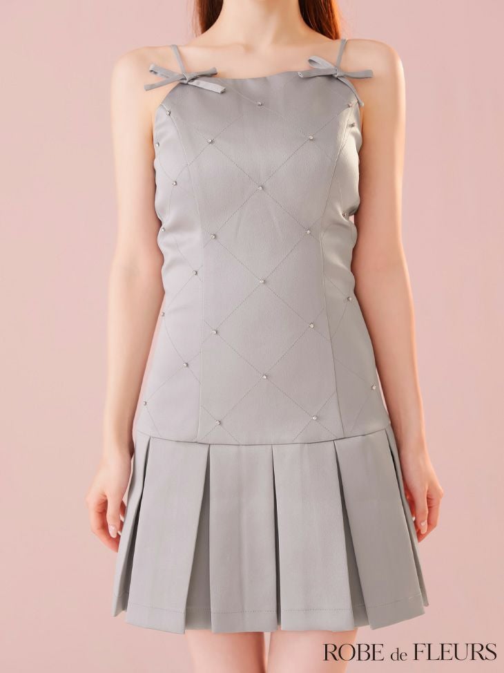 ROBE de FLEURS ローブドフルール サテンビジューリボンボックスプリーツミニキャバドレス fm3399