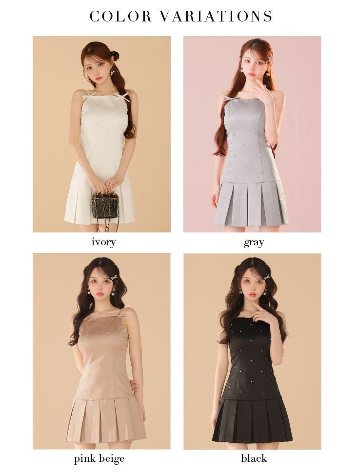 ROBE de FLEURS ローブドフルール サテンビジューリボンボックスプリーツミニキャバドレス fm3399