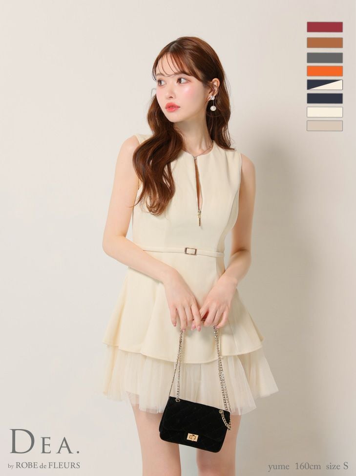 DEA. ディア バイ ローブドフルール ノースリーブベルトデザインチュールミニキャバドレス de3444