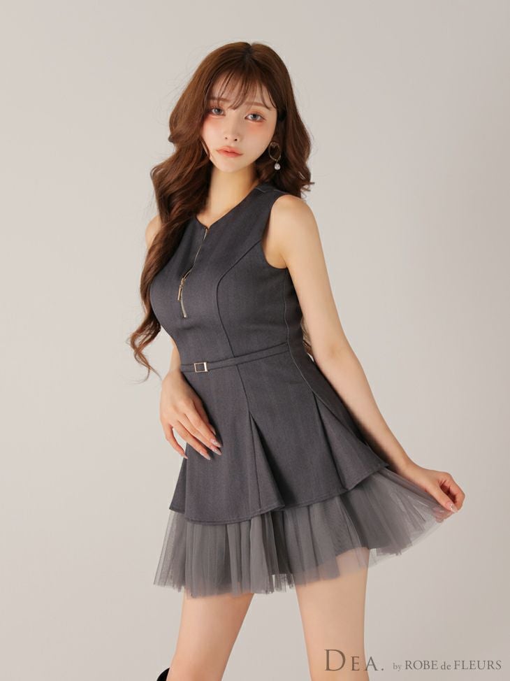 DEA. ディア バイ ローブドフルール ノースリーブベルトデザインチュールミニキャバドレス de3444