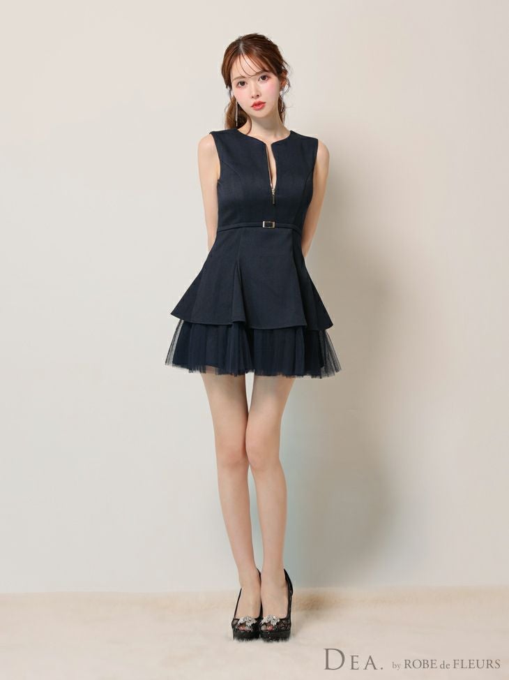 DEA. ディア バイ ローブドフルール ノースリーブベルトデザインチュールミニキャバドレス de3444