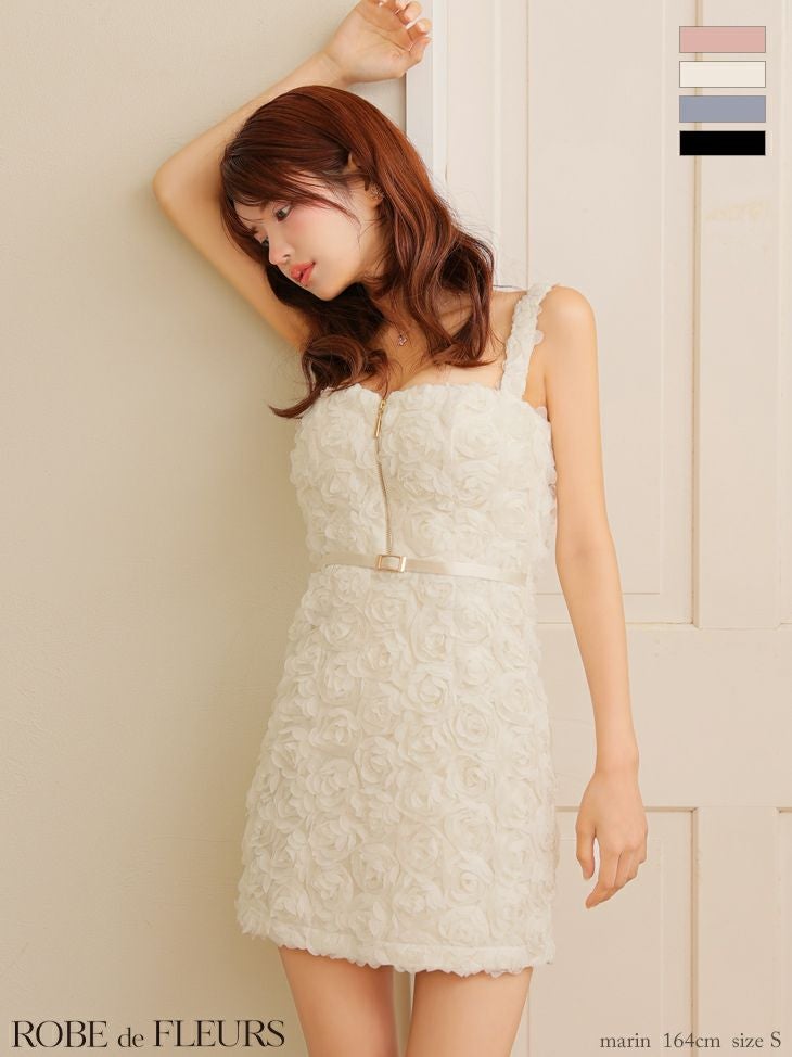 ROBE de FLEURS ローブドフルール ガーリーローズレースサテンミニ