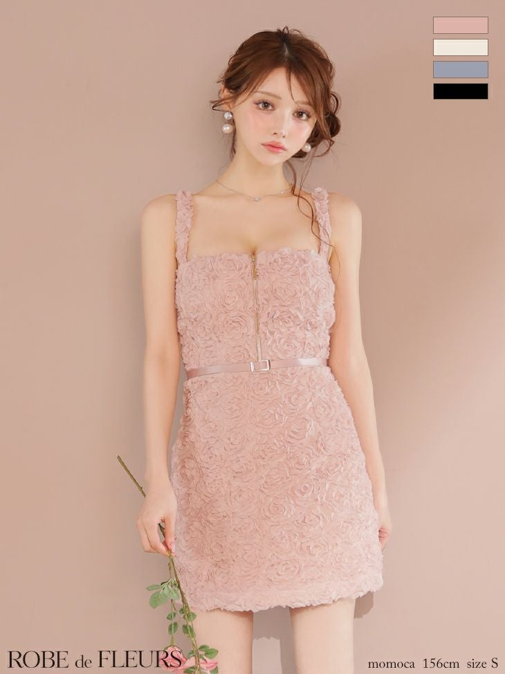 ROBE de FLEURS ローブドフルール ガーリーローズレースサテンミニキャバドレス fm4203