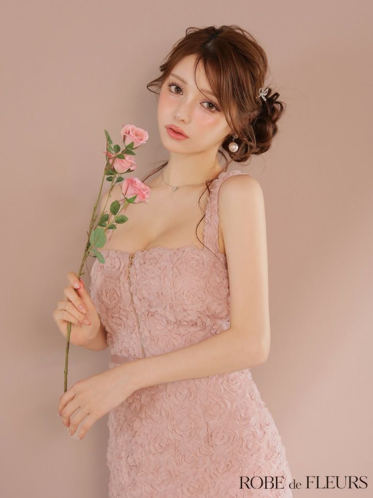 ROBE de FLEURS ローブドフルール ガーリーローズレースサテンミニキャバドレス fm4203