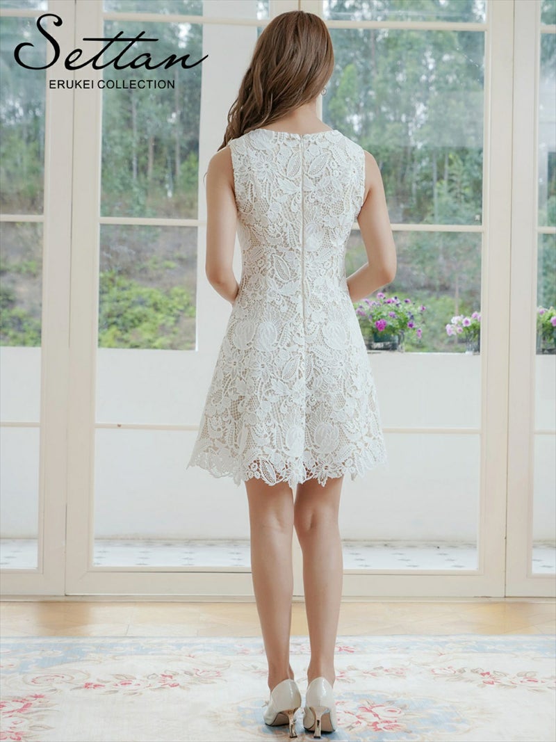 ERUKEI エルケイ ケミカルレース・総レース・Aライン・フレア・ミニドレス・ワンピース ek-s25088