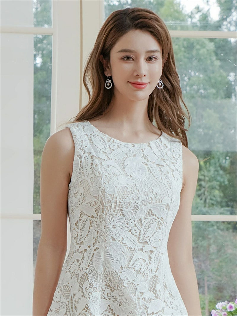 ERUKEI エルケイ ケミカルレース・総レース・Aライン・フレア・ミニドレス・ワンピース ek-s25088