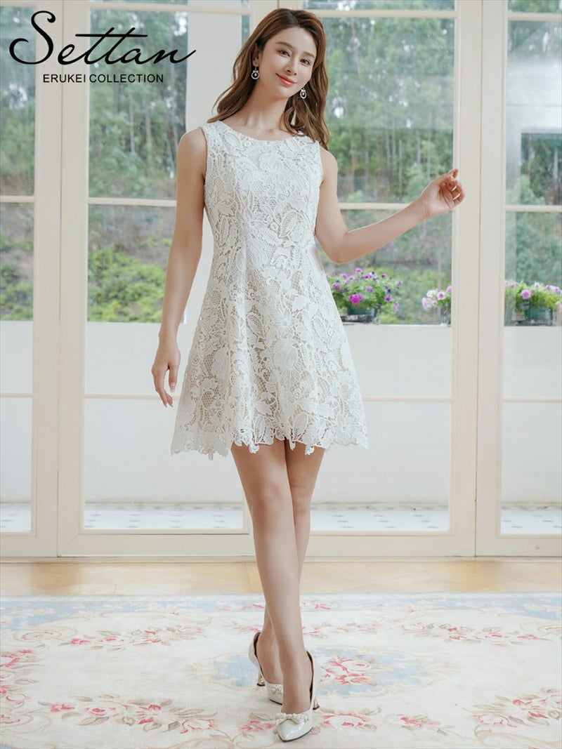 ERUKEI エルケイ ケミカルレース・総レース・Aライン・フレア・ミニドレス・ワンピース ek-s25088